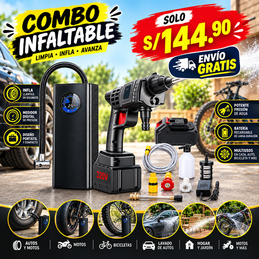 COMBO HIDROLAVADORA+ INFLADOR PORTÁTIL